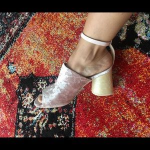 NWOT ASOS crushed velvet mules with ankle strap